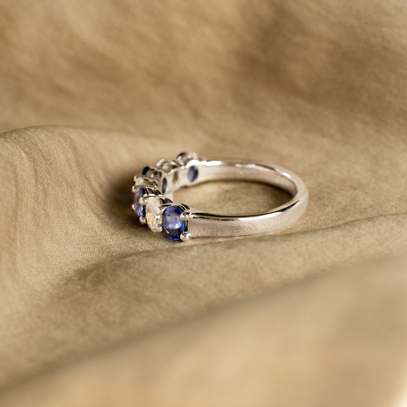 Oval Cut Blue Sapphire Wedding Band For Women Belovegrace