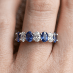 Alternating Blue Sapphire Oval Cut Half Eternity Wedding Ring