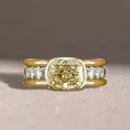 Two Tone Bezel Cushion Cut Yellow Sapphire Engagement Ring For Women Belovegrace