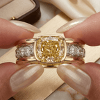 Elegant Bezel Cushion Cut Canary Sapphire Engagement Ring In Yellow Gold