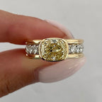 Two Tone Bezel Cushion Cut Yellow Sapphire Engagement Ring For Women Belovegrace