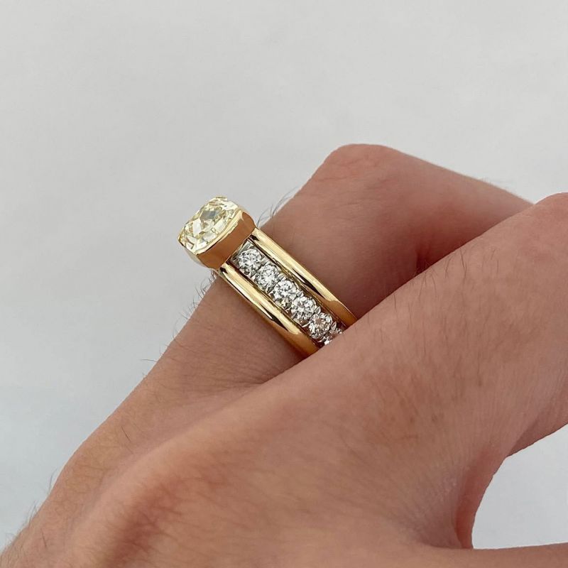 Two Tone Bezel Cushion Cut Yellow Sapphire Engagement Ring For Women Belovegrace