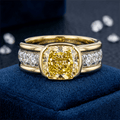 Elegant Bezel Cushion Cut Canary Sapphire Engagement Ring In Yellow Gold