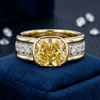 Elegant Bezel Cushion Cut Canary Sapphire Engagement Ring In Yellow Gold