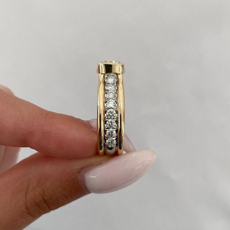 Two Tone Bezel Cushion Cut Yellow Sapphire Engagement Ring For Women Belovegrace