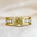 Two Tone Bezel Cushion Cut Yellow Sapphire Engagement Ring For Women Belovegrace