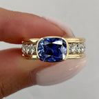Two Tone Bezel Cushion Cut Blue Sapphire Engagement Ring For Women Belovegrace