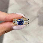 Two Tone Bezel Cushion Cut Blue Sapphire Engagement Ring For Women Belovegrace