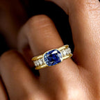 Two Tone Bezel Cushion Cut Blue Sapphire Engagement Ring For Women Belovegrace