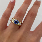Two Tone Bezel Cushion Cut Blue Sapphire Engagement Ring For Women Belovegrace