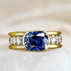 Two Tone Bezel Cushion Cut Blue Sapphire Engagement Ring For Women Belovegrace