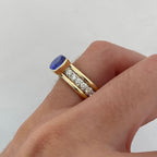 Two Tone Bezel Cushion Cut Blue Sapphire Engagement Ring For Women Belovegrace