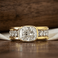 Channel Setting Half Bezel Cushion Cut White Sapphire Engagement Ring