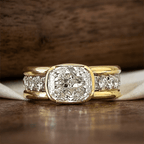 Channel Setting Half Bezel Cushion Cut White Sapphire Engagement Ring