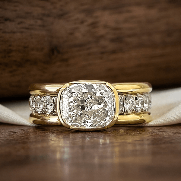 Channel Setting Half Bezel Cushion Cut White Sapphire Engagement Ring