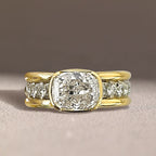 Two Tone Bezel Cushion Cut White Sapphire Engagement Ring For Women Belovegrace