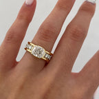 Two Tone Bezel Cushion Cut White Sapphire Engagement Ring For Women Belovegrace
