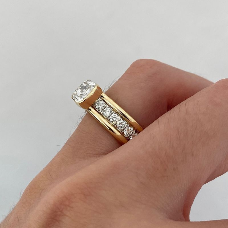 Two Tone Bezel Cushion Cut White Sapphire Engagement Ring For Women Belovegrace