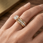 Channel Setting Half Bezel Cushion Cut White Sapphire Engagement Ring