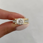 Two Tone Bezel Cushion Cut White Sapphire Engagement Ring For Women Belovegrace