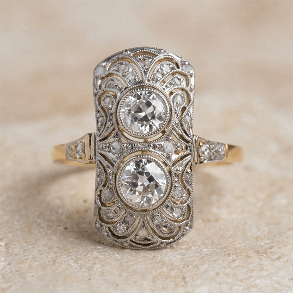 Luxury Filigree Double Halo Round Cut White Sapphire Engagement Ring