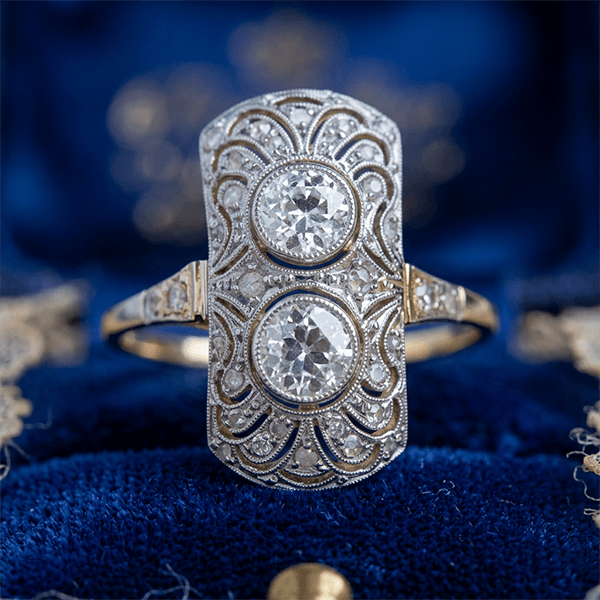 Luxury Filigree Double Halo Round Cut White Sapphire Engagement Ring