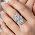 Luxury Filigree Double Halo Round Cut White Sapphire Engagement Ring