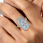 Art Deco Two Tone White Sapphire Round Cut Engagement Ring For Women Belovegrace