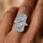 Luxury Filigree Double Halo Round Cut White Sapphire Engagement Ring