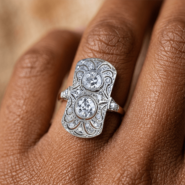 Luxury Filigree Double Halo Round Cut White Sapphire Engagement Ring