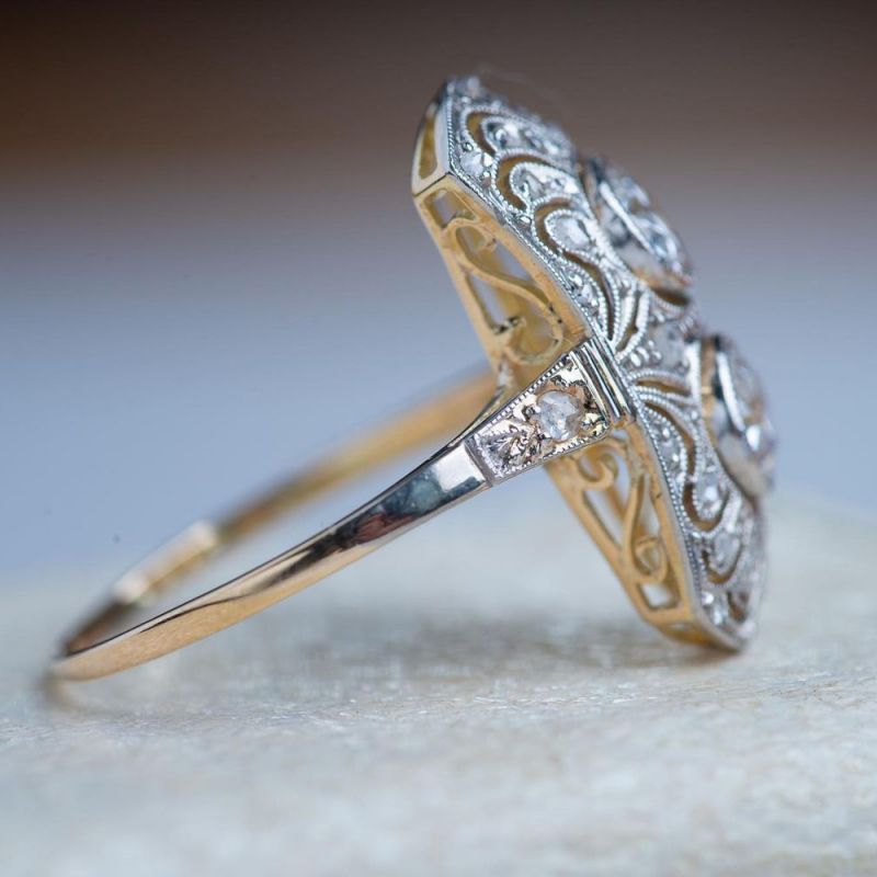 Art Deco Two Tone White Sapphire Round Cut Engagement Ring For Women Belovegrace