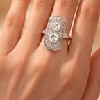 Luxury Filigree Double Halo Round Cut Moissanite Engagement Ring