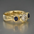 Bezel Round & Oval Cut White & Blue Sapphire Three Stone Engagement Ring For Women Belovegrace