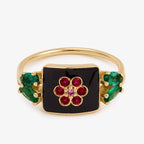 Vintage Golden Round Cut Ruby Sapphire Flora Engagement Ring For Women Belovegrace