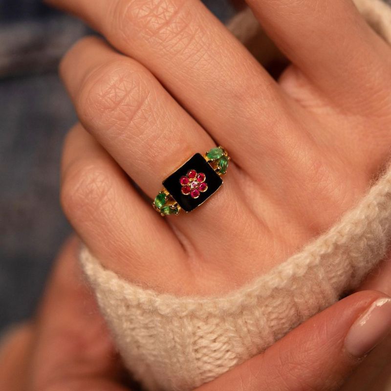 Vintage Golden Round Cut Ruby Sapphire Flora Engagement Ring For Women Belovegrace