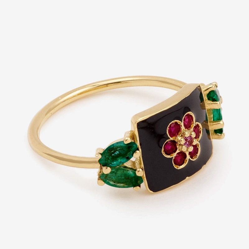 Vintage Golden Round Cut Ruby Sapphire Flora Engagement Ring For Women Belovegrace