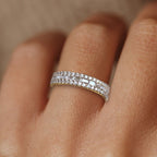 Golden Triple Row Round & Baguette Cut White Sapphire Half Eternity Wedding Band For Women Belovegrace