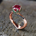 Unique Rose Gold Round Cut Ruby Engagement Ring for women Belovegrace