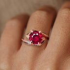 Unique Rose Gold Round Cut Ruby Engagement Ring for women Belovegrace
