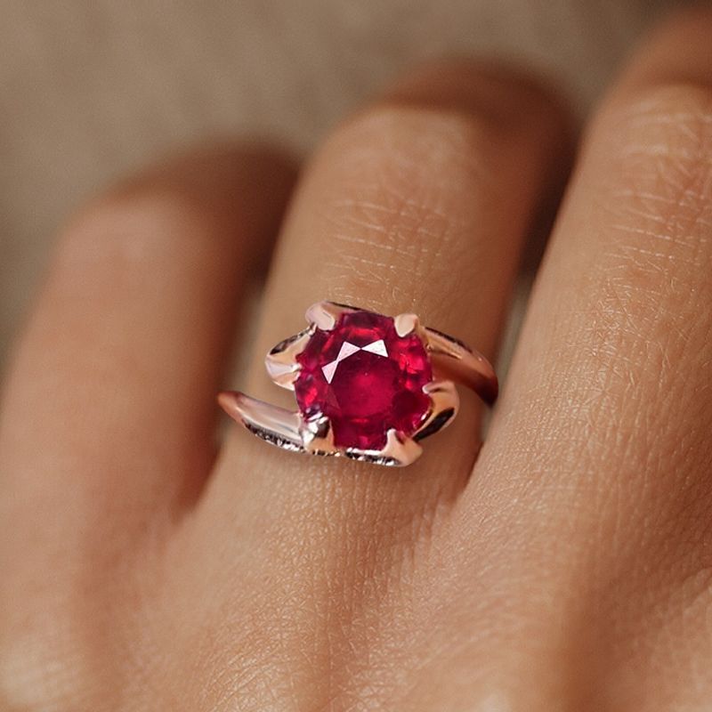 Unique Rose Gold Round Cut Ruby Engagement Ring for women Belovegrace