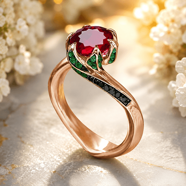 Unique Floral Setting Rose Gold Round Cut Lab Ruby Sapphire Engagement Ring