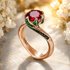 Unique Floral Setting Rose Gold Round Cut Lab Ruby Sapphire Engagement Ring