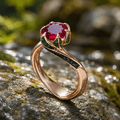 Unique Floral Setting Rose Gold Round Cut Lab Ruby Sapphire Engagement Ring