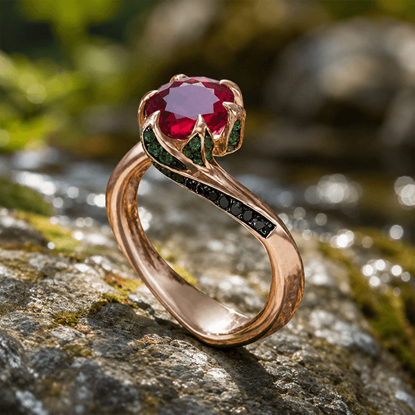 Unique Floral Setting Rose Gold Round Cut Lab Ruby Sapphire Engagement Ring