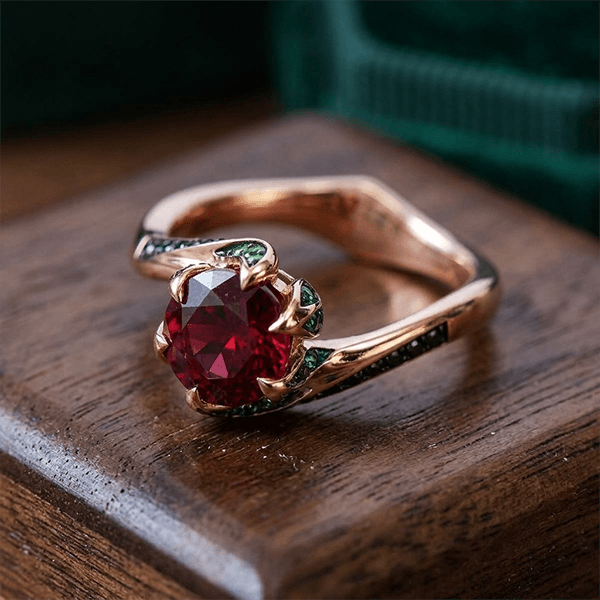 Unique Floral Setting Rose Gold Round Cut Lab Ruby Sapphire Engagement Ring
