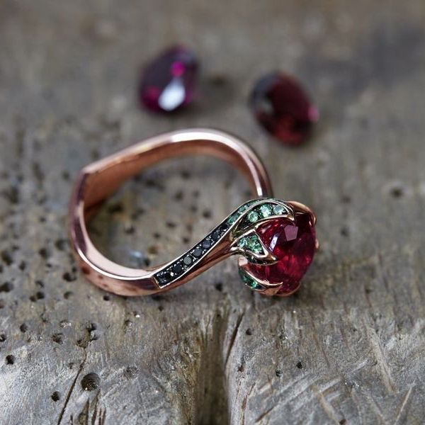 Unique Rose Gold Round Cut Ruby Engagement Ring for women Belovegrace