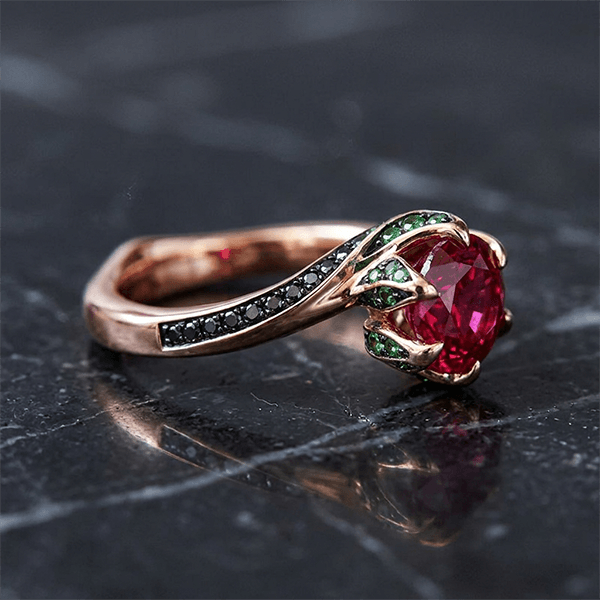 Unique Floral Setting Rose Gold Round Cut Lab Ruby Sapphire Engagement Ring