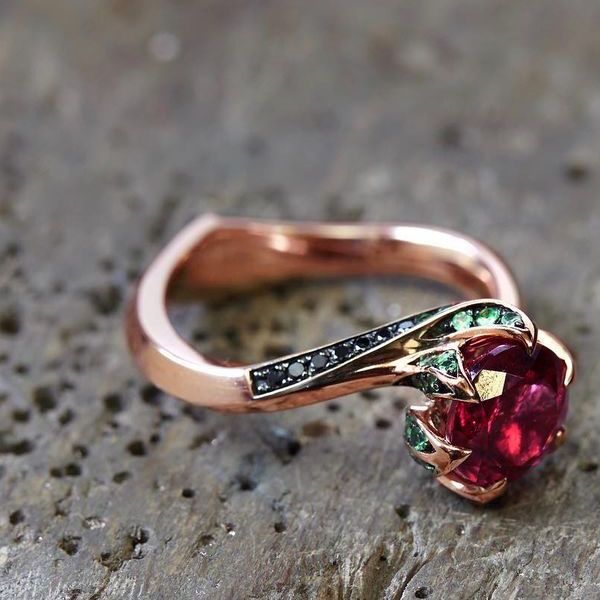 Unique Rose Gold Round Cut Ruby Engagement Ring for women Belovegrace