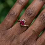 Unique Floral Setting Rose Gold Round Cut Lab Ruby Sapphire Engagement Ring