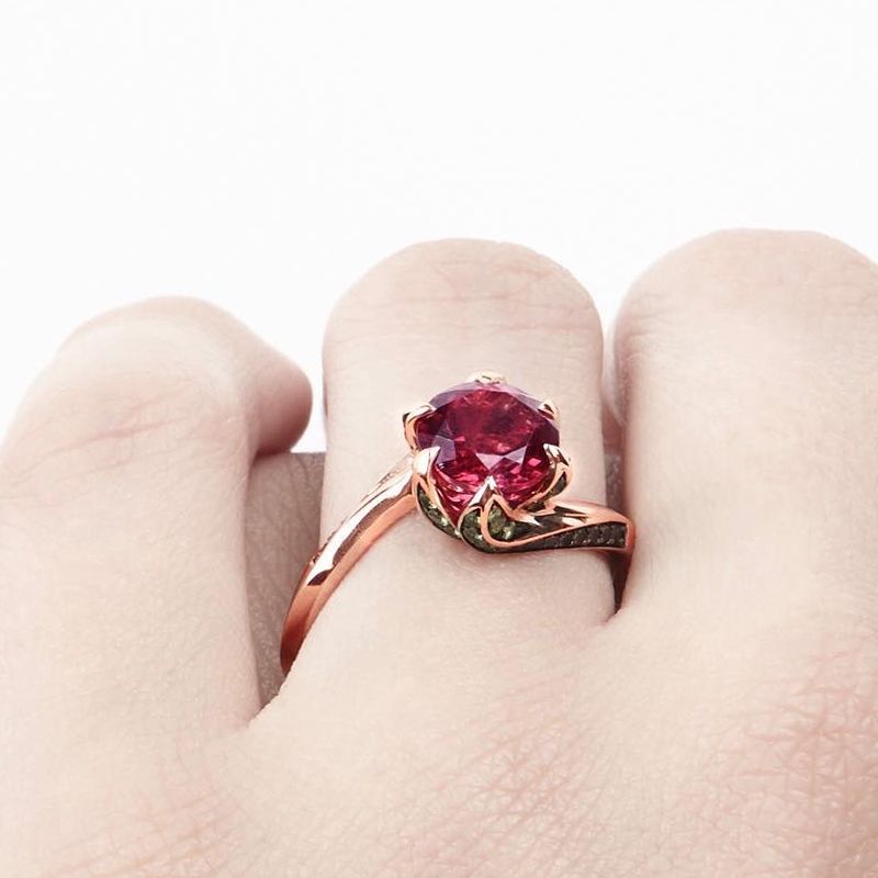 Unique Rose Gold Round Cut Ruby Engagement Ring for women Belovegrace